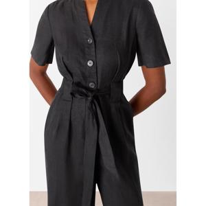 Whistles Black Fiona Linen Button Jumpsuit